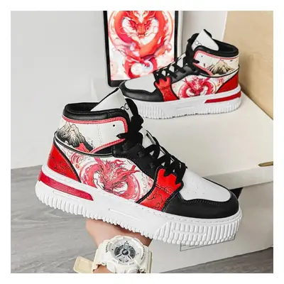 (red, 43) New High Top Chinese Wind Dragon Couple Fashion Women Shoes Student Shoes Men Sneakers