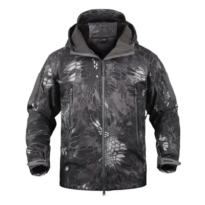 (black bean, XXXL) Soft Shell Waterproof Military Jacket Men Winter Warm Outdoor Hiking Hooded C