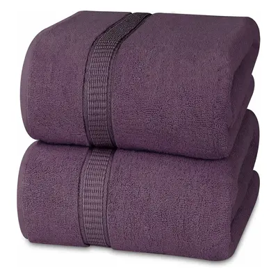 (2 Pack, Plum) Premium Jumbo Bath Sheet (90 x cm, Pack) -100% Ring Spun Cotton Highly Absorbent