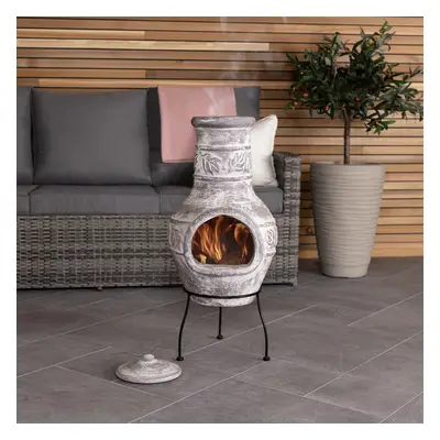 CHARLES BENTLEY Outdoor, Garden, Patio, Medium Natural Clay Chimenea Patio Heater Firepit, Easy 