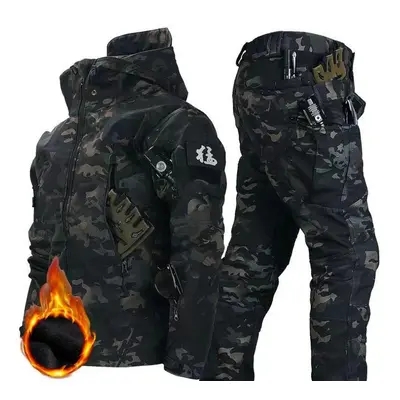 (camouflage green, XXS) Men&apos;s Winter Autumn Fleece Jackets Tactical Waterproof Suits Outdoo