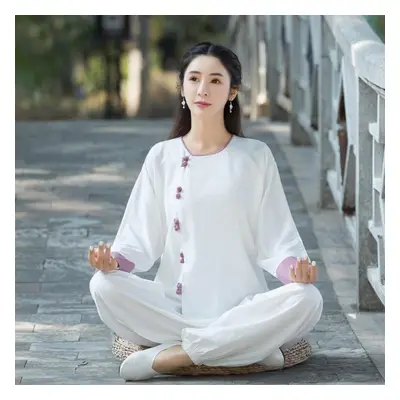 (white, XL) Chinoiserie Suit Training Clothes Tai Chi Suit Martial Arts Practice Suit