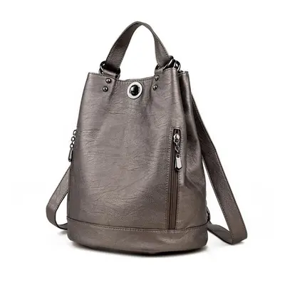 (bronze, One Size) Durable Fashion Women Pu Leather Black Bagpack Female Rucksack Shoulder Bag