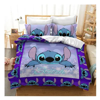 (Purple Stitch, EU-Double(3pcs):200Ã200cm) Lilo & Stitch Bedding Set Kids 3D Stitch Duvet Cover