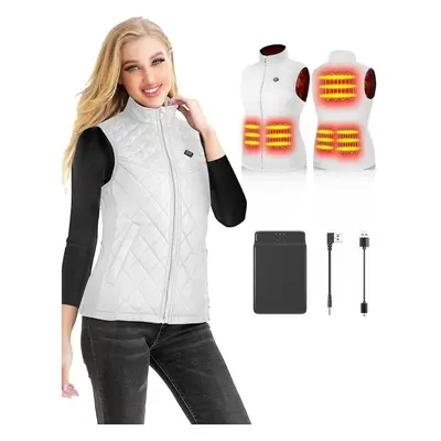 (M, White) Heated Vest For Women,heated Gilet With 12000mah Battery Pack,lightweight Thermal Bod