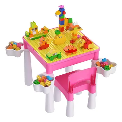 (Pink) Toddler Table and Chair Set, Plastic Kids Activity Table with Chair and Piece Large Creat