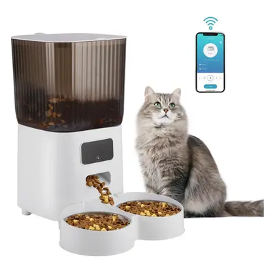 5L Timed Cat Food Dispenser, 2.4GHz WiFi Cat Feeder, Pet Feeder Dual Power Supply, Stainless Ste