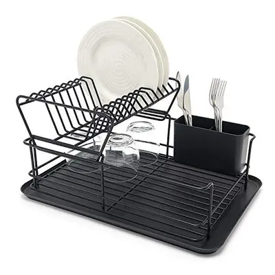 simplywire ? Two Tier Dish Drainer ? Removable Plate Drying Rack & Cutlery Holder - Black