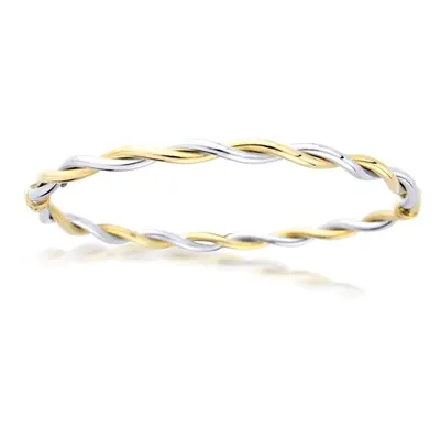 Jewelco London Ladies 9ct White Yellow Gold Woven Tube Twist Bangle Bracelet 4mm - BNNR02384