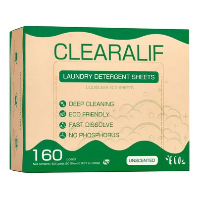 CLEARALIF Laundry Detergent Sheets up to Loads (80sheets), Unscented, Laundry Detergent Strips E