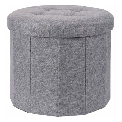 Round Fabric Pouffe Footstool With Storage | Ottoman Storage Box - Grey