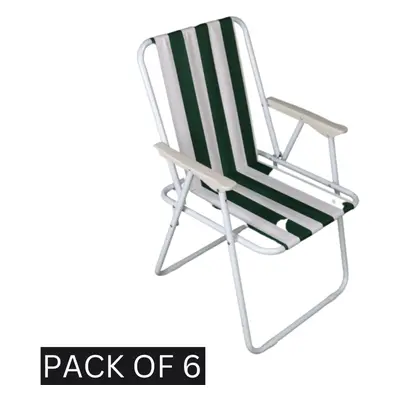 6 Pack of Folding Camping / Picnic Chair in Green and White Garden Patio