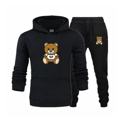 Mens Tracksuits Cartoon Bear Printed Long Sleeve Hoodie + Pants 2PCS Couple Autumn Winter Joggin