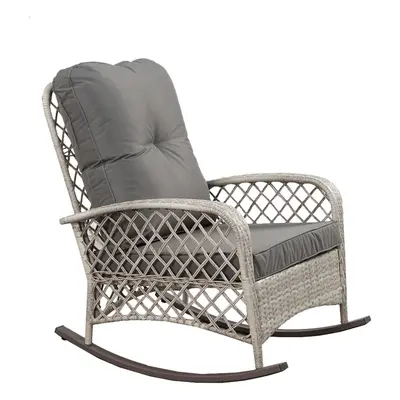 Garden Patio Rattan Rocking Chair Recliner Rocker With Cushions - Grey