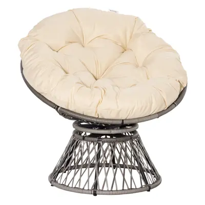 Outsunny Swivel Rattan Papasan Moon Bowl Chair Round Outdoor w/ Padded