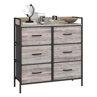 (29D x 79W x 85H cm (6 Drawers), Grey Wood Effect) Bedroom Chest of Drawers, Fabric Dresser with