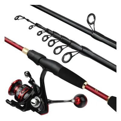 (red, 2.4mRod 3000Reel) Telescopic Fishing Rod With 13+1bb Spinning Reel Portable Spinning Fishi