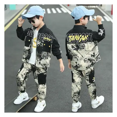 (black, 140) Kids Suits Boys Boys Clothing Sets Spring Autumn Kids Teenage Boys Sports Suit Scho