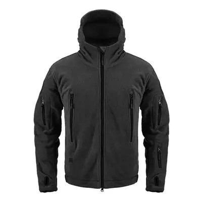 (black, S) Tactical Fleece Jacket Men Winter Warm Hooded Military Jacket Casual Outdoor Hiking H