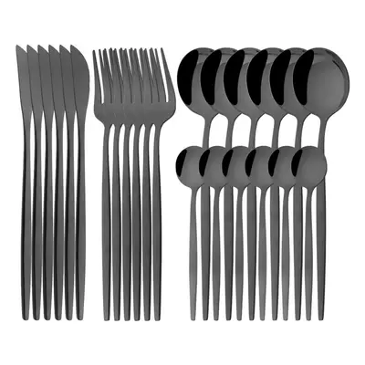 (black, 24PCS) Luxury 24pcs Rose Gold Dinnerware Set Knife Fork Spoon Cutlery Set With Gift Box 