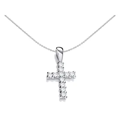 Jewelco London Ladies Rhodium Plated Sterling Silver Cubic Zirconia Dainty Cross Pendant Necklac