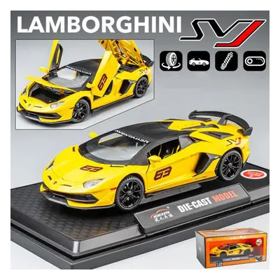 (yellow, 1/24-21.5x9.8x5cm) 1/24 Scale Lambo Aventador Svj63 Diecast Car Model Toy, Pull Back To