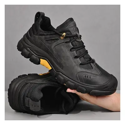 (black, 45) Men&apos;s Genuine Leather Casual Shoes Outdoor Hiking Shoes