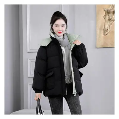 (black, XL) New Fashion Women Autumn Winter Thicken Warm Parka Female Casual Solid Color Pocket 