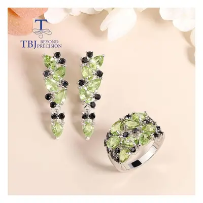 (green, us ring size 10#) Creative Design Peridot Jewelry Set Natural Gemstone Earring Ring Stel