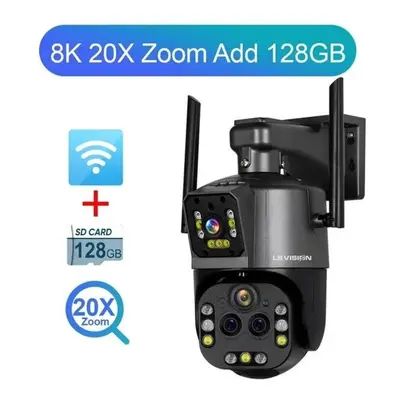 (8K 20xZoom Add 128G) Eu 8k Wifi Security Camera 20x Zoom Outdoor 4k Four Lens Dual Screen Ptz C