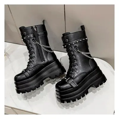 (black, 42) Motorcycle Ankle Boots Woman Punk Gothic For Women Boots Combat Ladies Black Metal B