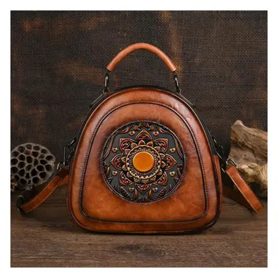 (brown) Johnature Vintage Handmade Totem Embossed Women Bag Versatile Luxury Handbag Large Capac