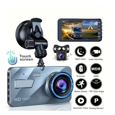 (black, Touch dual recording) Dash Cam 1080p Dual Lens Dvr Car Driving Recorder Inch Lcd Screen 