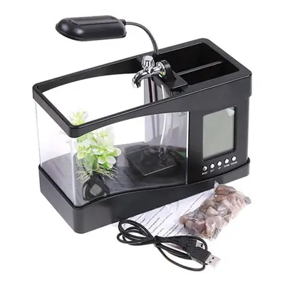 (black) Black Mini Fish Tank With Usb Creative Fish Tank