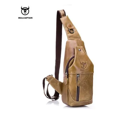 (light brown) Bullcaptain Leather Messenger Bags Men&apos;s Casual Bag For Men Chest Bag Brand D