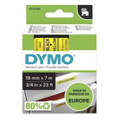 DYMO D1 Labels, Black Print on Yellow, mm x m, Self-Adhesive Labels for LabelManager Label Print