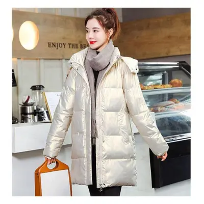 (white, XXL) Down Cotton Jacket Winter Thicken Warm Loose Fashion Color Glossy Disposable Stand 