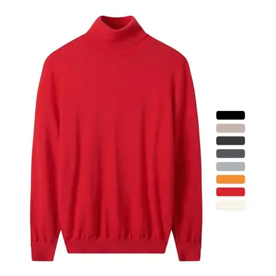 (red, 4XL) Men Turtleneck Sweater Autumn Winter Merino Pure Wool Warmknitted