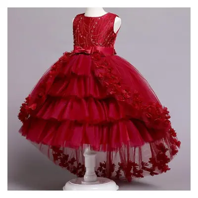 (red, 110) Baby Lace Princess Dress For Girl Elegant Birthday Party Trailing Dress Baby Girl&apo