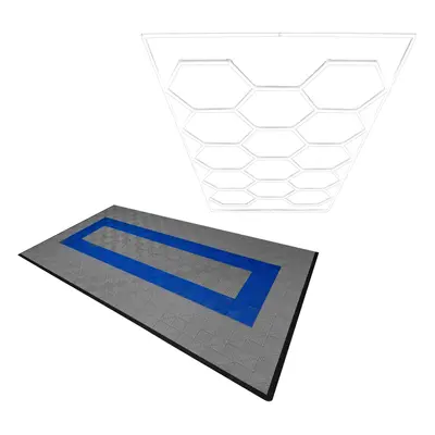 (Hexagon LED Light & Vented Garage Floor Tiles With Edges - Grey & Blue) Vented Garage Floor Til