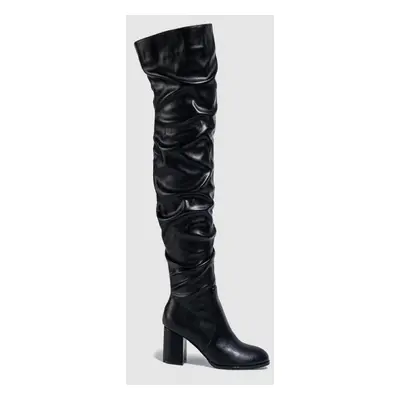 (black, 40) Eilyken Designer Pleated Over-the-knee Women Boots Winter High Heels Fashion Runway 