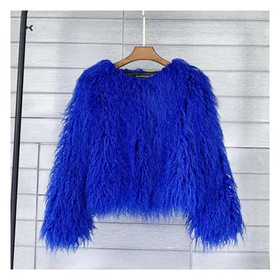 (sapphire blue, M) Fur Imitation Fur Coat Solid Color Beach Wool Women&apos;s Short Coat