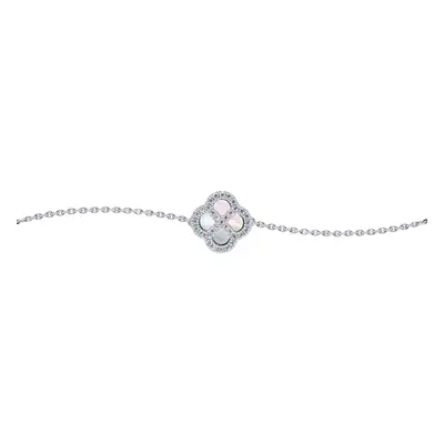 Jewelco London Sterling Silver CZ Mother of Pearl Clover Kiss Lucky Charm Bracelet 6-7.5" - 8-29