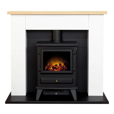 Adam Chester Fireplace in Pure White with Hudson Electric Stove in Black, Inch