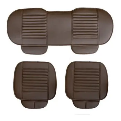 (coffee, 2*Front and 1*Rear) Universal Breathable Faux Front Rear Leather Car Cover Seat Pad Mat