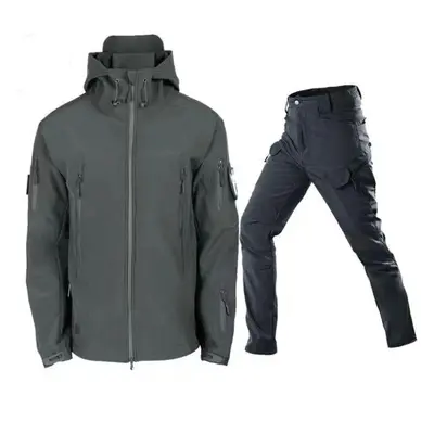 (grey, M) Military Shark Skin Soft Shell Suits Men Tactical Windproof Waterproof Jacket Men Army