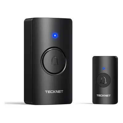 (Black) TECKNET Wireless Doorbell, Waterproof Doorbell Battery-Operated Cordless Door Chime Kit 