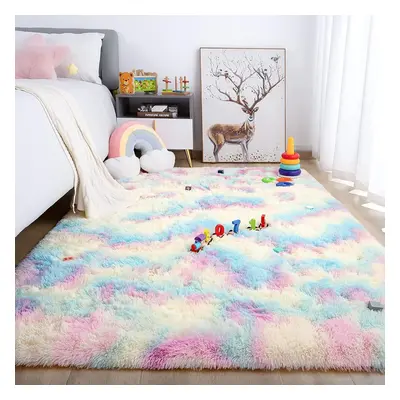 (200cm x 290cm (6ft 8" x 9ft 7")) Fluffy Shaggy Rugs Non-Slip Rug Carpet Rainbow