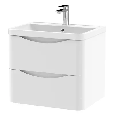 Wall Hung Drawer Vanity Basin Unit with Polymarble Basin, 600mm - Satin White