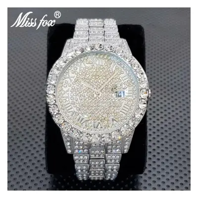 Stylish Crytal Watch For Men Unique Full Paved Diamond Quartz Timepiece Top Bling Ice Out Male H